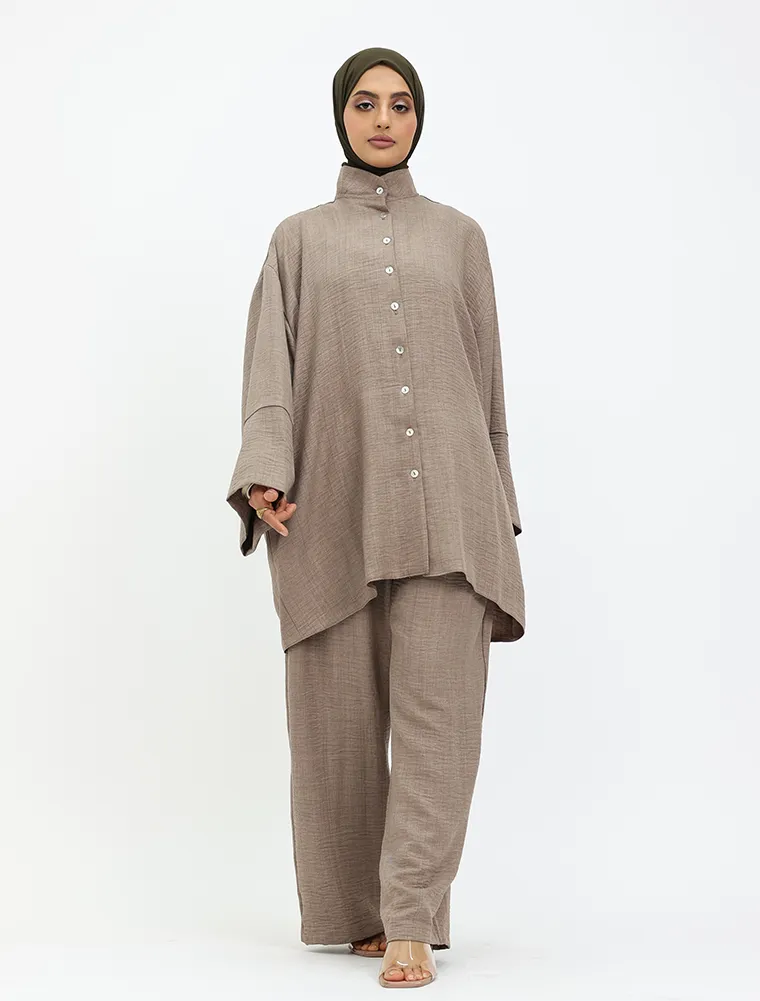 Mocha Linen Feel Casual Co Ord
